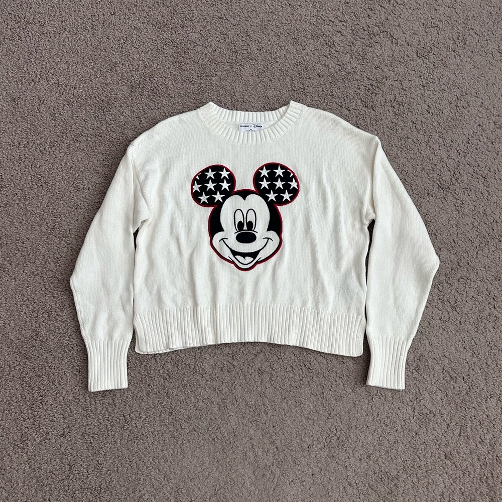 Disney x Old Navy White Disney Mickey Mouse Star Print Sweater Womens XS